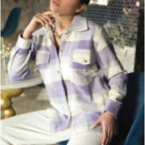 Elagia Jackets & Blazers - Plaid Women's Jacket in Purple and White